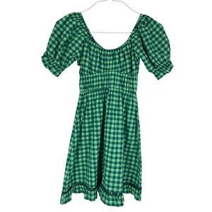 Ghanda XS Green Gingham Puff Sleeve Dress Cottagecore Picnic NWT
